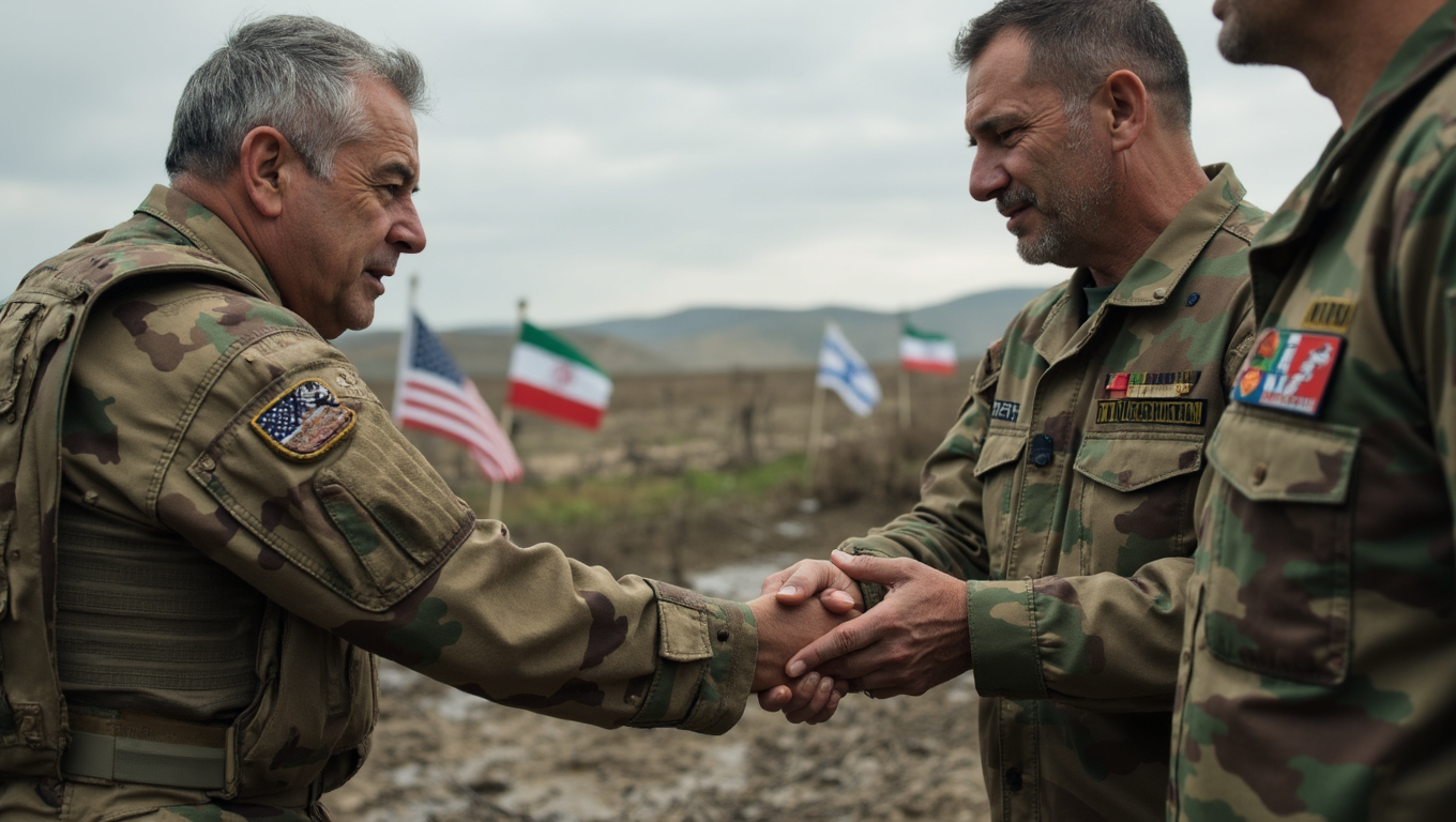 Generals shaking hands, making peace.