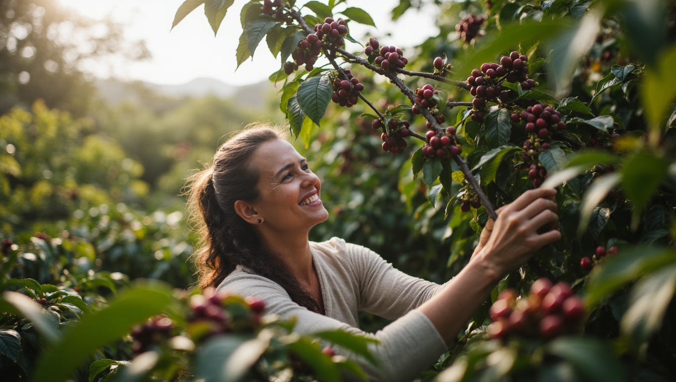 Lady picking coffee