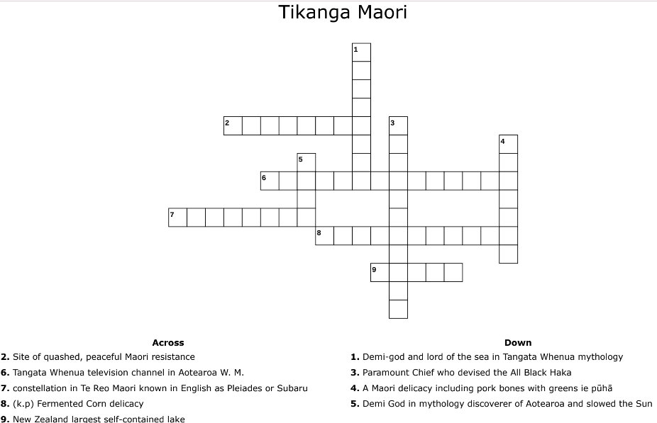 Tikanga Maori Cross Word - by Andreas Hagen